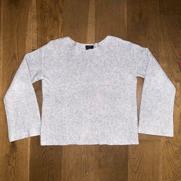 Halogen Cashmere Bell Sleeve Pullover Sweater Light Gray Cozy Fall Size L - Picture 1 of 3